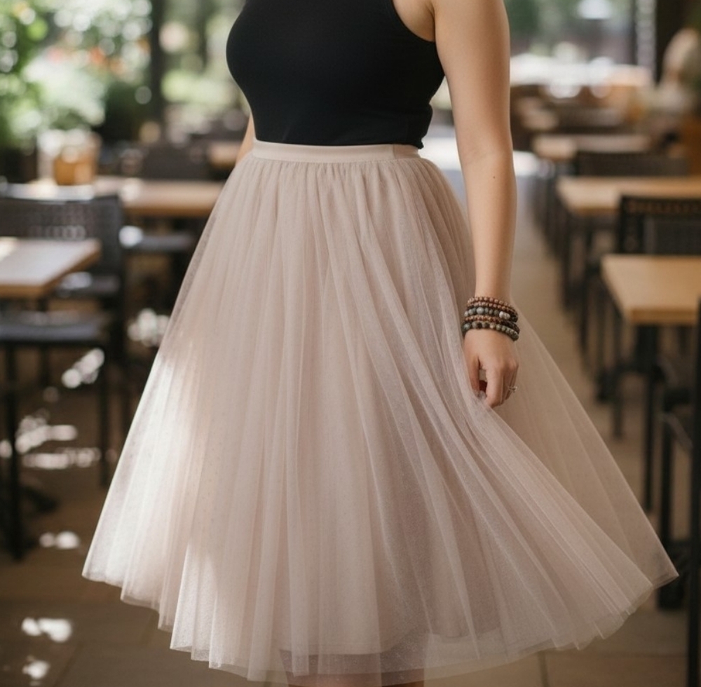 French Kiss Tulle Layered Skirt Midi Beige Ballerina Core Ladies Small Glam Coq
